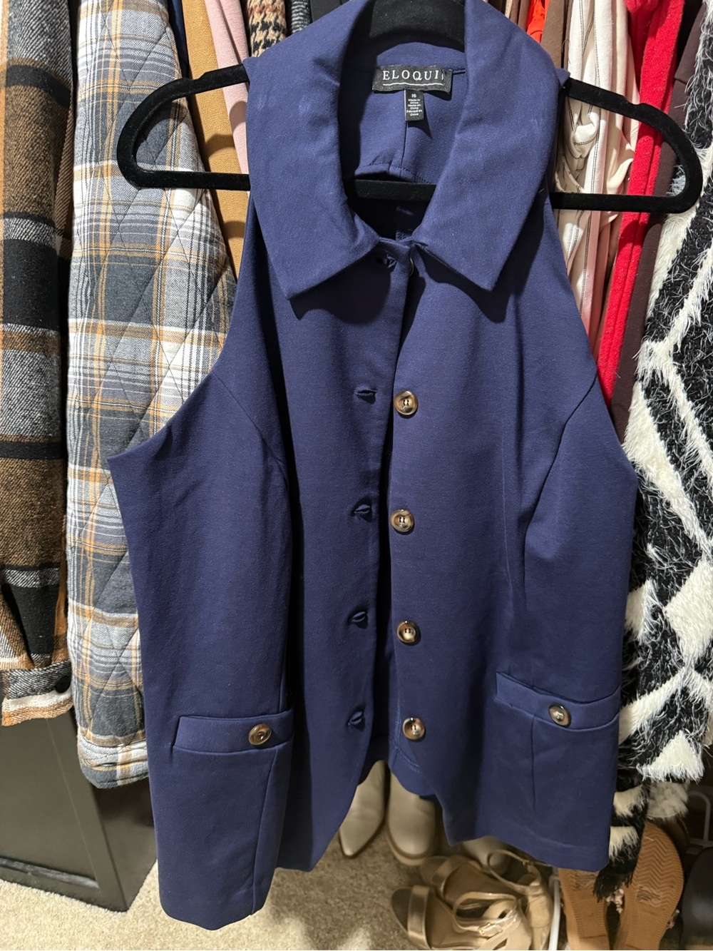 Eloquii Navy Sleeveless Button-Front Vest with Gold Buttons